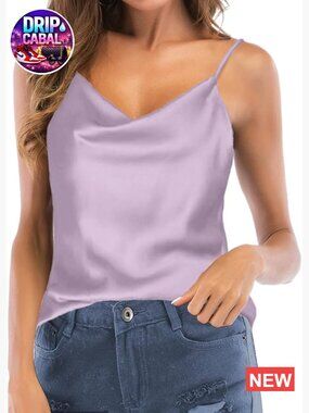 Silk Satin Camisole Cowl Neck Tank Top Spaghetti Strap Cami